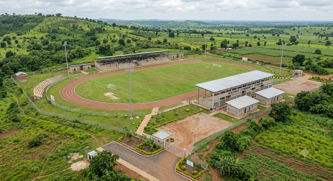 Aerial view of Kirongo Community Stadium in Kagadi Town