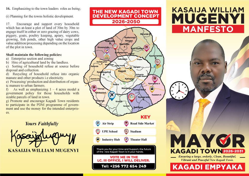 Vision document cover page — Kasaija William Mugenyi, mayoral candidate for Kagadi Town, Kagadi Empyaka